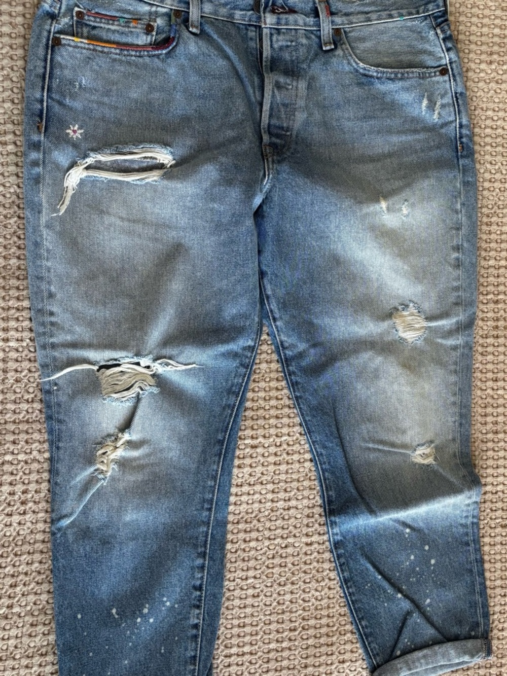 Polo by Ralph Lauren Light Blue Boyfriend Jeans with Red Heart Embroidery - Picture 8 of 8